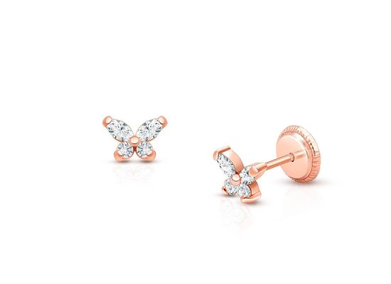 Boucles d'oreilles à clous papillon en argent sterling 925 plaqué or 18 carats 1,5 g