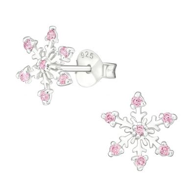 Boucles d'oreilles à clous flocon de neige en argent sterling 925 plaqué rhodium et oxydes de zirconium, 2g