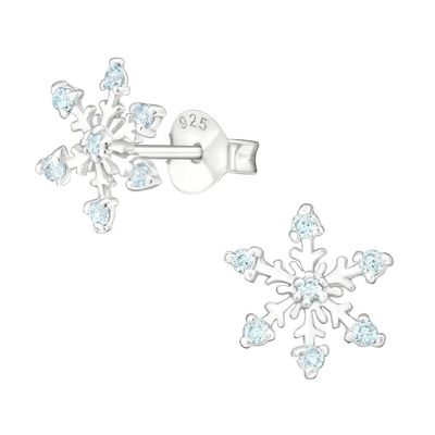 Boucles d'oreilles à clous flocon de neige en argent sterling 925 plaqué rhodium et oxydes de zirconium, 2g