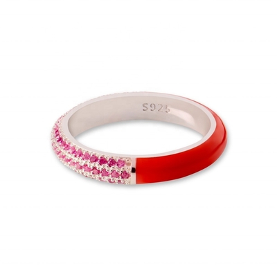 Bague élégante en argent sterling 925, or jaune 18 carats, moitié zircon, moitié émail