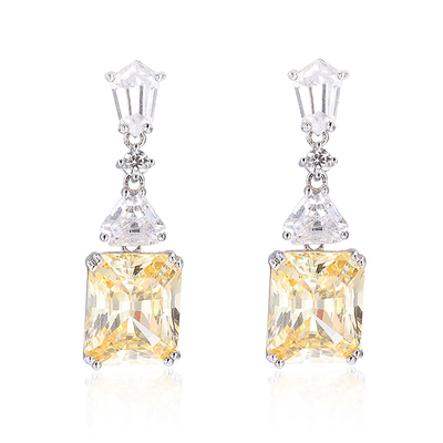 Boucles d'oreilles jaunes CZ en or blanc plaqué 925 cube Boucles d'oreilles en zirconie