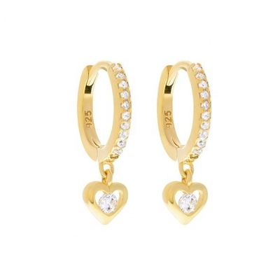 Les boucles d'oreilles mini Dangle Heart CZ Huggie plaquées en or ajoutent une touche de glamour à votre look