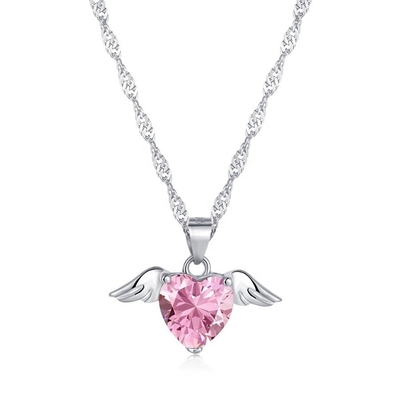 S925 Silver Sterling Love Wings Collier pour femmes Coeur Circon Collarbone Chaîne de bijoux