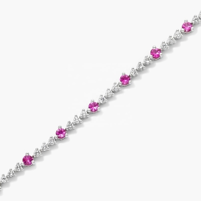 Bracelet de tennis en rubis de zircon blanc de 3 mm en coupe ronde Bracelet de tennis en argent sterling